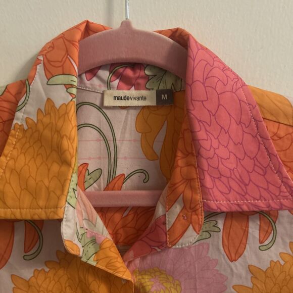 Maude Vivante 100% Cotton Floral Shirt Dress Tiered Ruffle Hem Women’s Medium - Picture 4 of 9